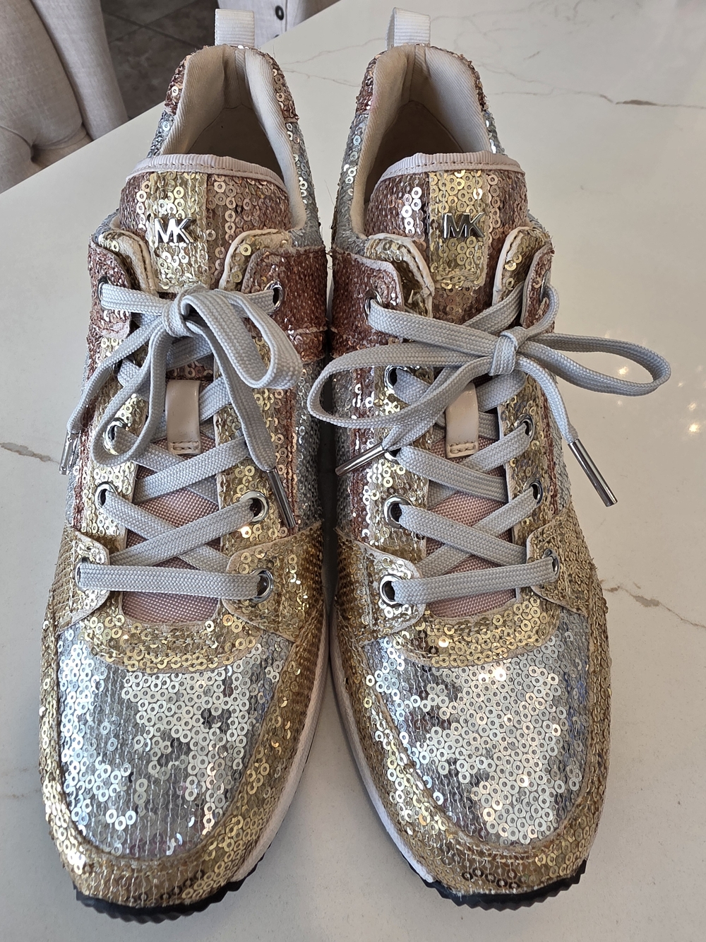 Michael Kors Georgie Trainer Extreme Glitter Sequin Sneakers Gold Silver 8.5 M